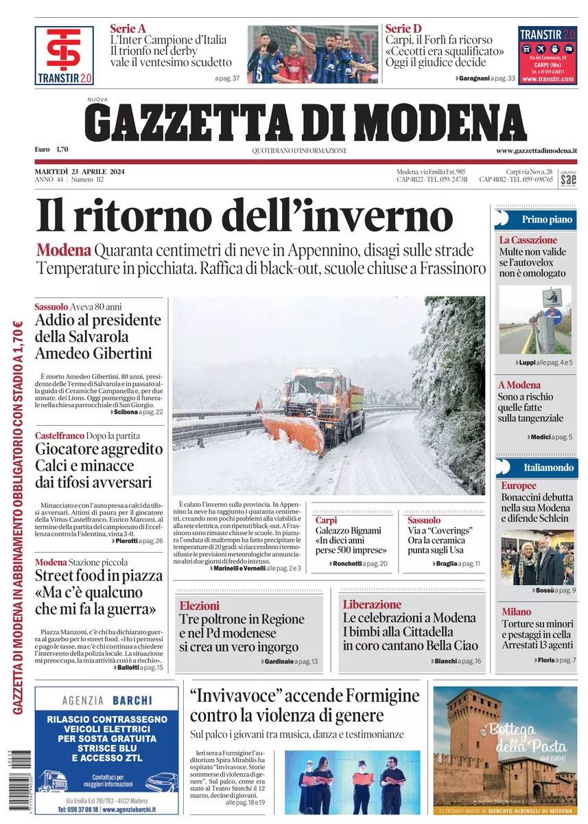 Prima-pagina-gazzetta di modena-oggi-edizione-del-2024-04-23